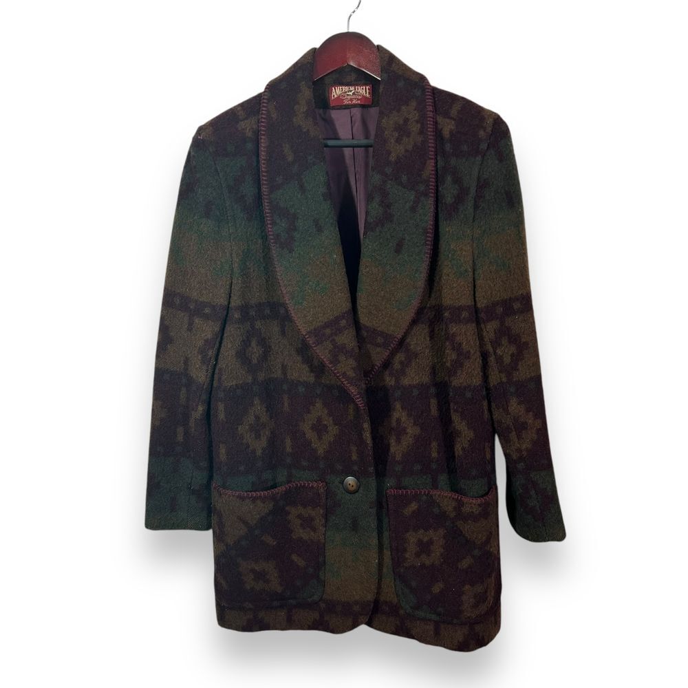 Vintage American Eagle Wool‎ Blend Southwestern Aztec Dad Coat Jacket Womens Med